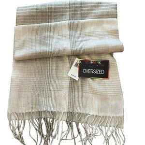 NWT FRAAS for Lord & Taylor Cashmink soft cream & greige plaid scarf